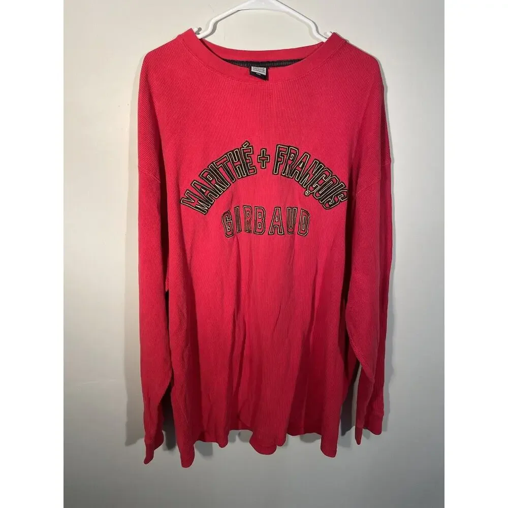 VTG Marithe Francois Girbaud Long Sleeve Distressed Grudge Red Crewneck Sz XXXL‎